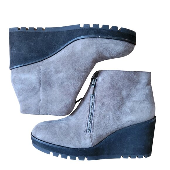 Eileen Fisher Taupe Leather Suede Wedge Ankle Boots Zipper 8.5 ALTO - Picture 1 of 10